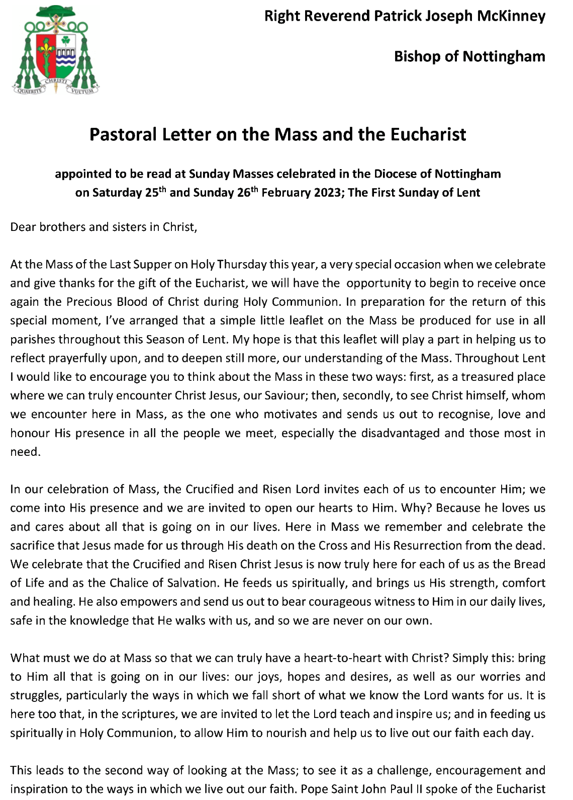 Bishops Letter